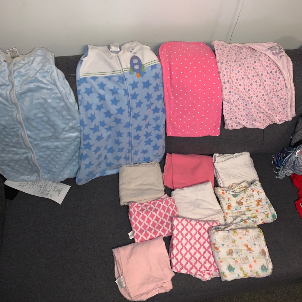 Baby girls sleep sack and blankets bundle